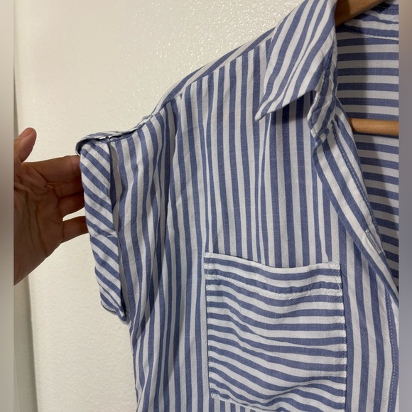 Beachlunchlounge Collection Button Down Collared Striped Short Sleeve Tee Size S - Picture 3 of 5